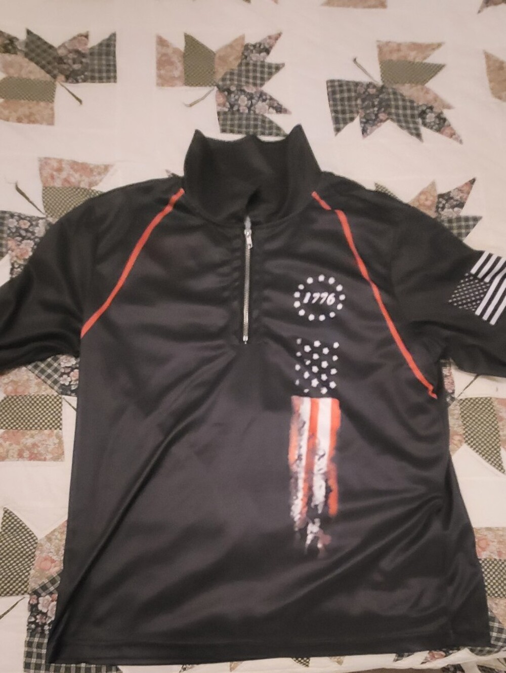 Black Quarter-Zip Patriotic Top